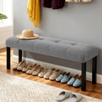 GDFStudio Upholstered Dining Bench with Tufted Linen Seat and Rubber Wood Frame, Modern Entryway Bench Seating for Kitchen Bedroom Living Room, Comfortable Padded Bench, Gray