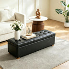 Aoiy & Wifon 60.2'' W Storage Ottoman Bench, PU Upholstered Ottoman with Storage, End of Bed Storage Bench with Wood Legs for Bedroom, Entryway, Window, Living Room, Gray