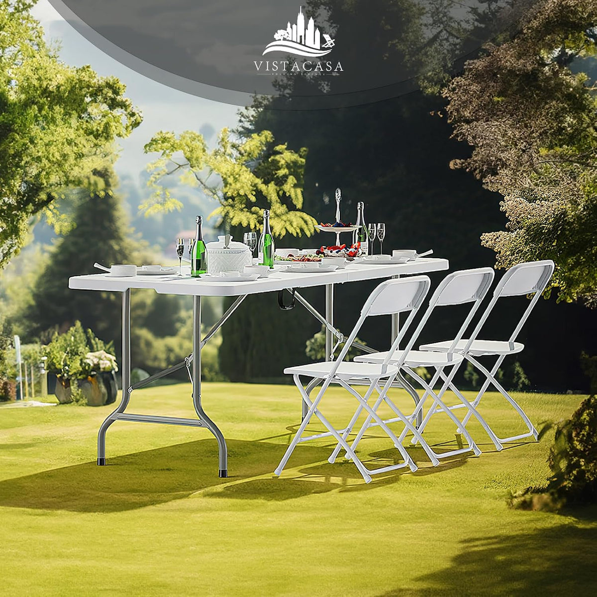 100 Pack White Plastic Folding Chairs,Steel Frame,350lb | HDPE plastic and steel frames;foldable,stackable chairs for indoor and outdoor weddings,parties,offices and events.