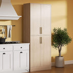 Housoul 71" Tall Pantry Cabinet with 4 Doors, Kitchen Pantry Storage Cabinet, Freestanding Larder Cupboard, Utility Kitchen Hutch with Gold Handles for Dining Room, Bathroom, Oak
