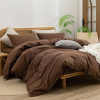 BESTOUCH Duvet Cover Set 100% Washed Cotton Linen Feel Super Soft Comfortable Chic Lightweight 2 PCs Home Bedding Set Solid Cocoa Brown Twin/Twin XL