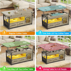 Itaar 40" Lift Top Coffee Table, 4 in 1 Coffee Tables with Storage Cabinet for Living Room, Small Farmhouse Coffee Table with 2 Fabric Drawers & LED Light for Dining Room, Grey