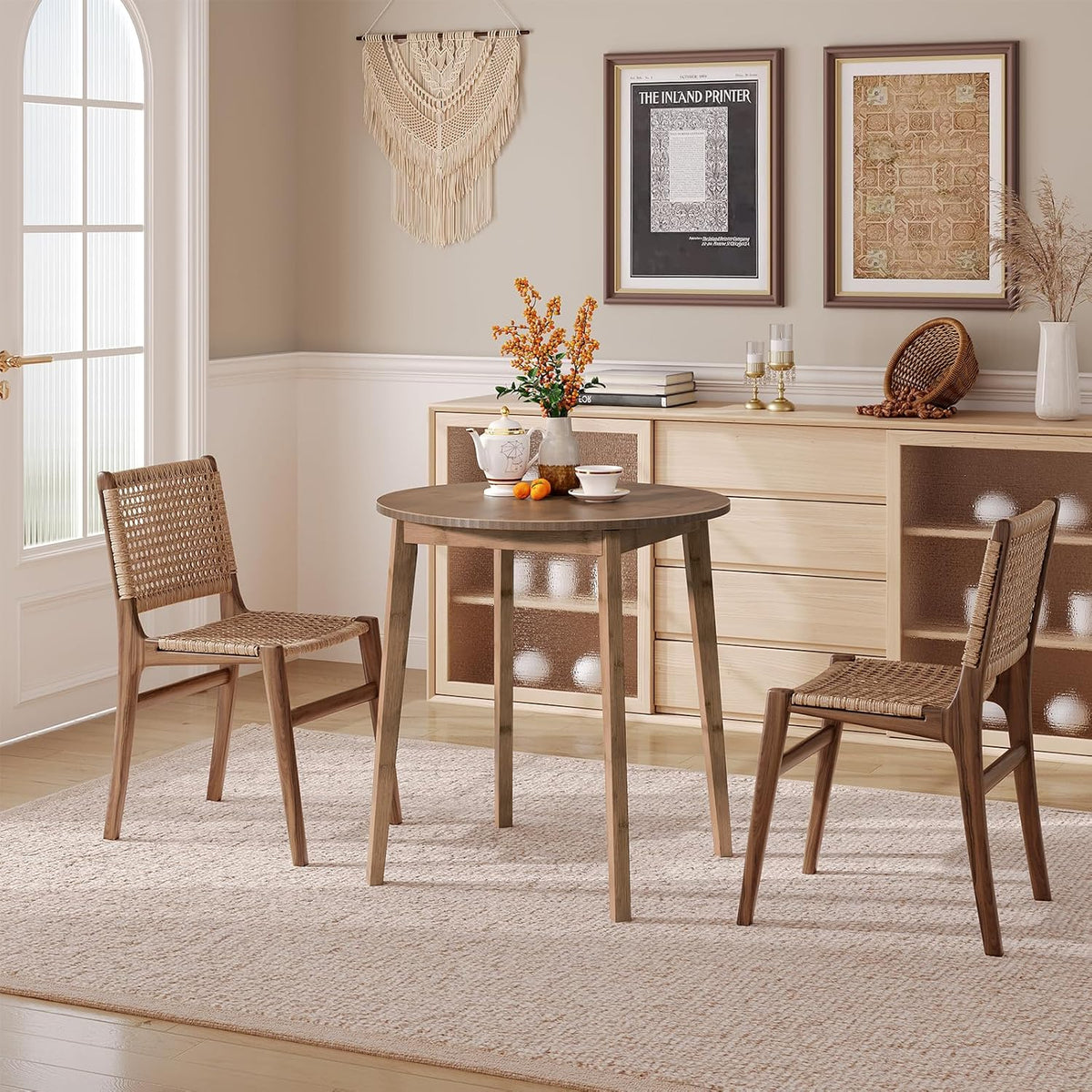 HOOBRO Bamboo Dining Table, Round Dining Table for 2, 27.5" Kitchen Table for Small Space, Writing Table, Easy to Assemble, for Dining Room, Living Room, Office, Kitchen, Apartment, Brown BR71CZ01G1