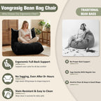 Vongrasig Bean Bag Chair for Adults, Line Fabric Lazy Sofa Couch, Memory Foam Filled Bean Bag Lounge Chair Perfect for Living Room, Bedroom and Office, Black