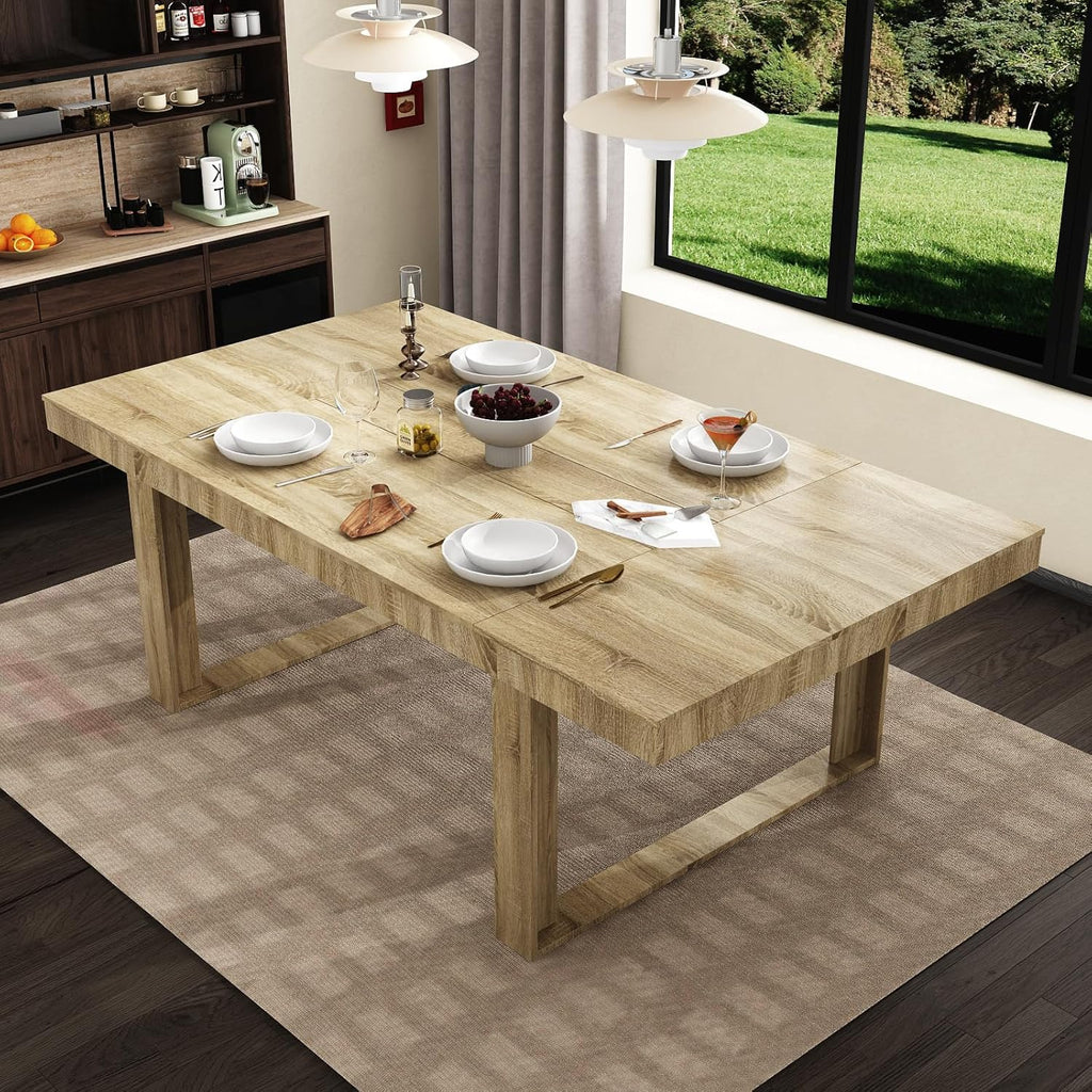 FUFU&GAGA Large Farmhouse Dining Table, for 6-8 People, 86.8” Rectangular Wood Dinner Table for Kitchen Dining Room Conference Room, Oak, 86.8”W x 47.2”D x 29.4”H