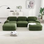 Modular Sectional Sofa Couch, U Shaped Sectional Couches for Living Room, Oversized Cloud Couch with Deep Seat and Ottoman, Comfy Corduroy Upholstery Green Couches, No Assembly(3S+2O)