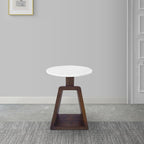 Port Blair Side End Table, 16.5 Inch Height, Round White Genuine Marble Top, Handcrafted Mango Wood Base, Modern Accent Table for Living Room, Bedroom, Entryway and Home Decor Display