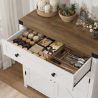 HOSTACK 31.5"W Kitchen Storage Cabinet, Farmhouse Coffee Bar Cabinet, White | Small Buffet Cabinet with Doors & Wide Drawer, Wood Sideboard Buffet, Entry Table w/ Adjustable Shelf for Dining Living Room