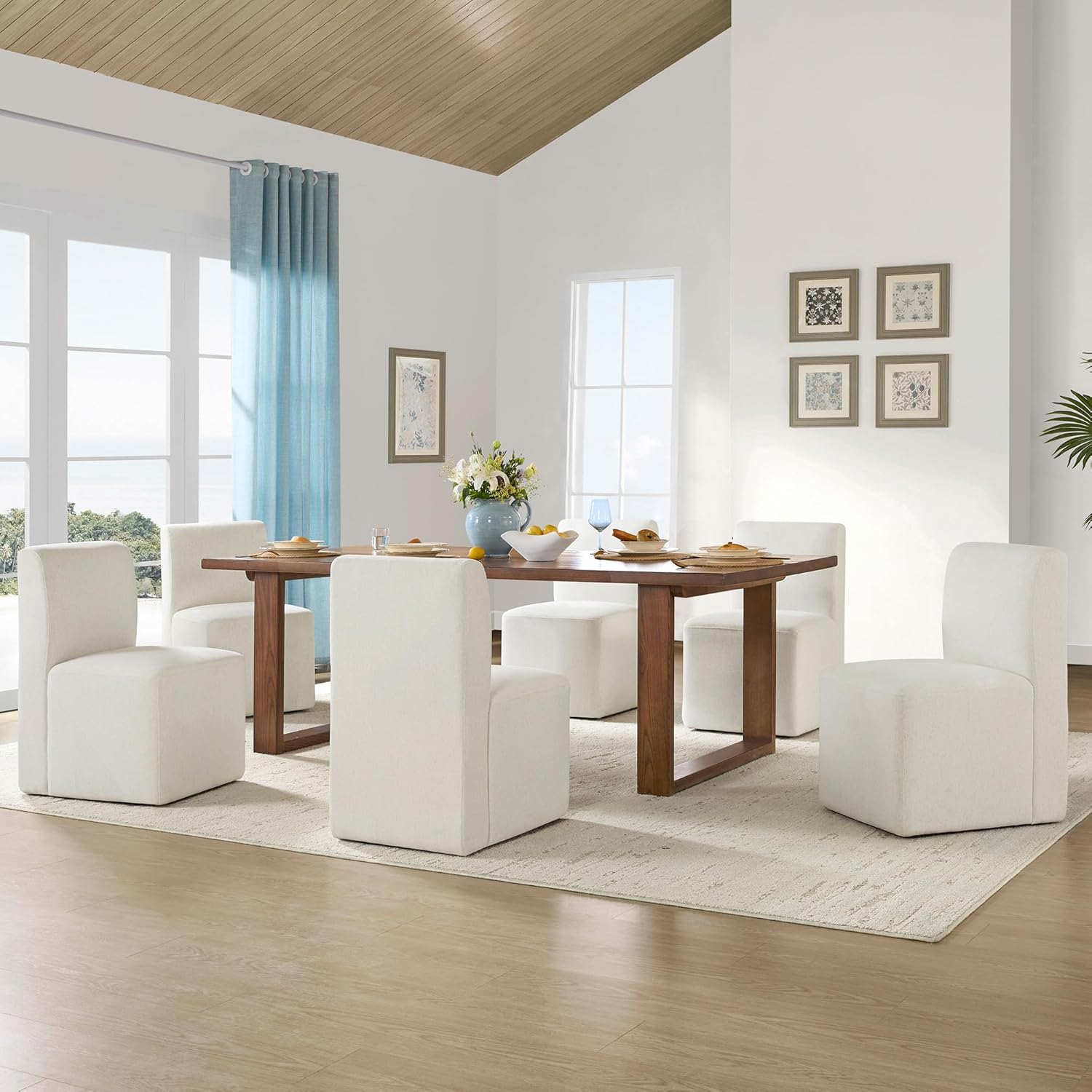 CHITA Dining Chairs with Casters Set of 4, Fully Assembled, Linen | FSC Certified Upholstered Armless Modern Rolling Dining Chairs with Rollers for Bedroom Reading Room Living Room