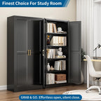 71" Black Metal Storage Cabinet with Doors, Heavy Duty | Freestanding Cupboard Kitchen Pantry Cabinet, 4 Adjustable Shelves, Gold Handles, Anti-Tip Tall Cupboard for Home and Garage