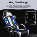 Yaheetech Gaming Chair with Footrest Massage Lumbar Pillow Black and White | Foam-padded PU leather racing seat and plush headrest recline with a slide-out footrest; metal frame supports up to 300 lb.