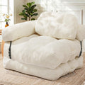Folding Sofa Bed, L-Shaped Couch Back Support and Arm Pillow Futon | Convertible Sofa Bed for Living Room/Guest Use/Home Office, Foldable Couch for Adults, Beige