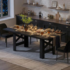 71" Farmhouse Dining Table for 6-8 Person, Large Rectangular Wood Dining Room Table Only, Rock-Strong Thick Base & Heavy Duty Triangular Legs for Kitchen, Office & Restaurant, Black