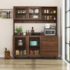 63" W Large Kitchen Hutch Cabinet,Freestanding Pantry Cabinets Storage Kitchen Cupboard with 4 Doors,4 Drawers and Microwave Shelf,Walnut