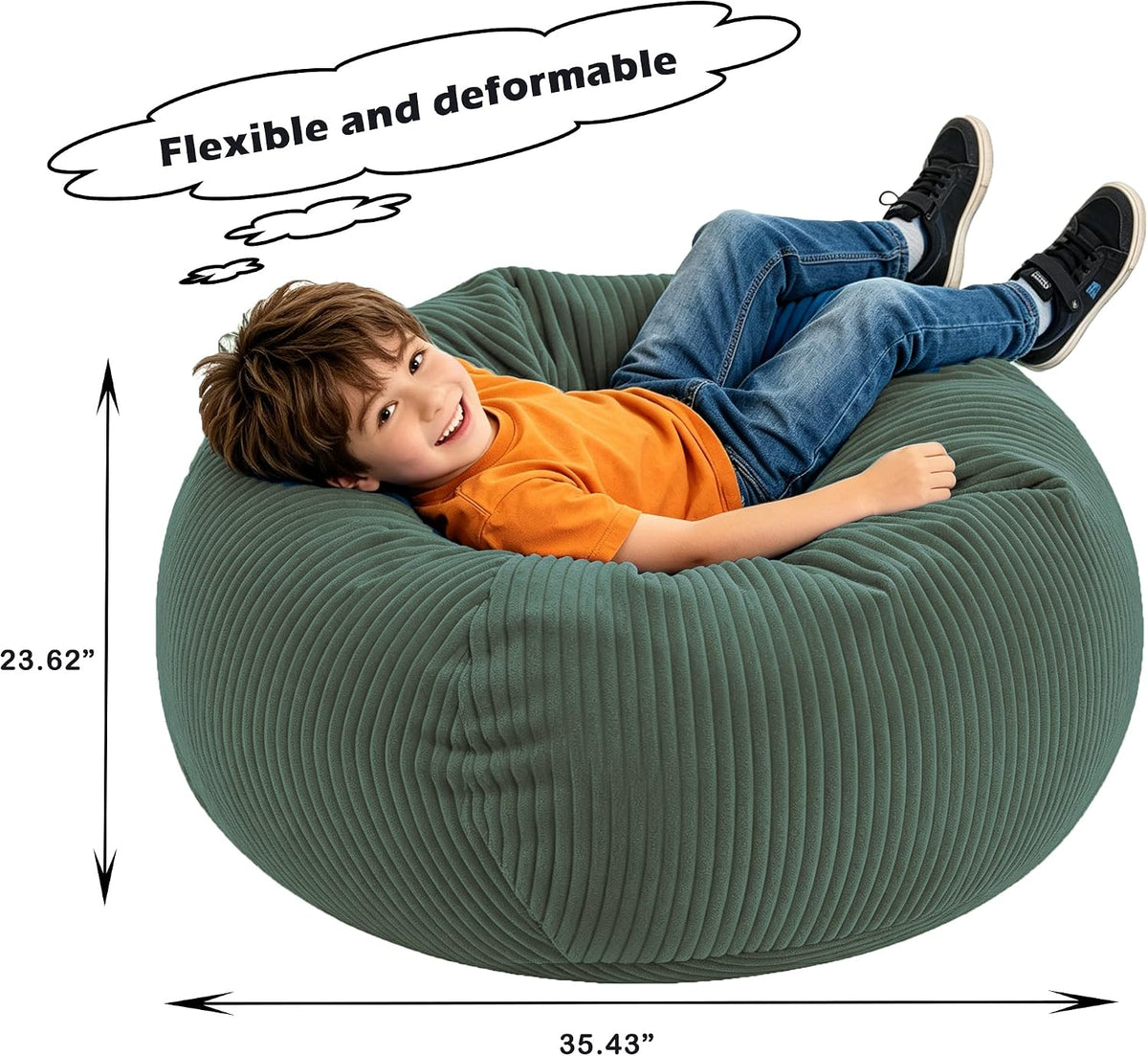 LPMOERA Soft Corduroy Kids Bean Bag Chair with Memory Foam Filling Green | Hidden Zipper,Versatile Home Decor,Floor Sofa,Suitable For Rest & Lounge,Pull-Handle