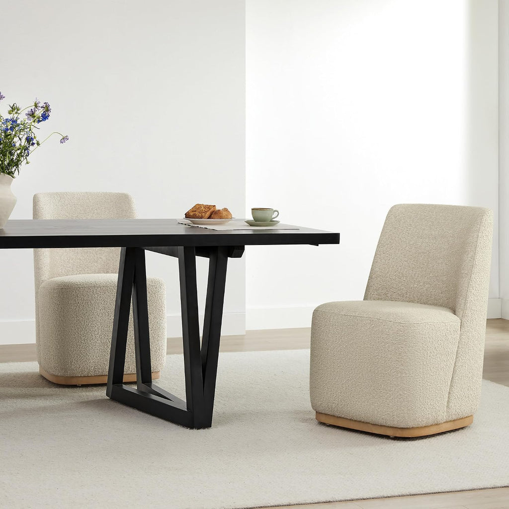 CHITA Upholstered Rolling Dining Chair on Casters Set of 4, Oatmeal | FSC Certified Modern Fabric Dining Chair with Casters, Boucle Dining Chairs for Reading Room Kitchen Dining Room