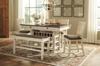 Signature Design by Ashley Bolanburg Double Upholstered Bench, Counter Height, Whitewash