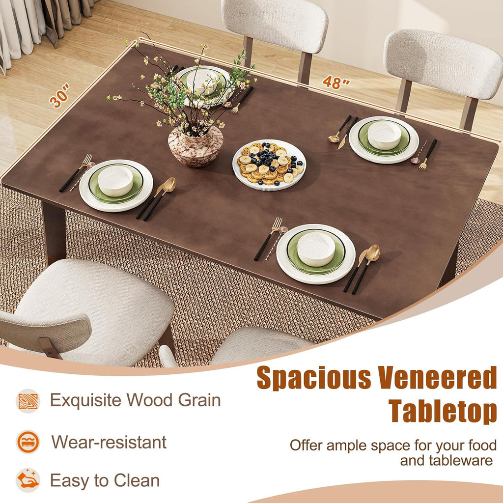 Giantex Dining Table for 4, 48" Rectangular Wooden Kitchen Table with Solid Rubber Wood Legs, Mid Century Modern Dinner Table for Dinette, Living Room, Home Office (Brown)