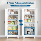 PEUKC 75" Farmhouse Metal Storage Cabinet with Doors and 4 Adjustable Shelves, Large Pantry Organizer for Kitchen, Dining Room, and Living Room,Assemble Require(White)