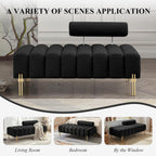 53.2" Width Ottoman Bench, Teddy Upholstered Accent Sofa with Metal Legs, Comfy Love Seat Couches with Adjustable Backrest, End of Bed Bench for Bedroom, Entryway (Black)