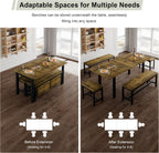 Feonase 5-Piece Dining Table for 4-8 People, 63" Extendable Kitchen Table Set with 2 Benches & 2 Square Stools, Dining Room Table with MDF Wood Board, Easy Clean, Rustic Brown