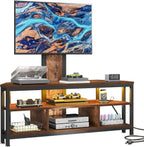 DWVO Corner TV Stand with Mount & LED, Height Adjustable, Rustic Brown | Entertainment Center With Height Adjustable Mount, Led Lights, Power Outlet, Corner Design, Fits 60-70 Inch Tvs, Rustic Style