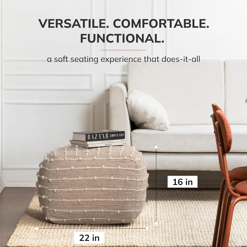 Anji Mountain 16" H x 22" W Handmade Pouf Ottoman for Living Room & Couch | Soft & Fluffy Ottoman Pouf, Lightweight, Decorative Floor Pouf Seating for Bedroom & Home Décor Accent, Penelope