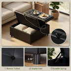 Black Leather 36 Inch Extra Large Lift Top Living Room Storage Ottoman | LINLUX Tufted Upholstered Shoe Storage Entry Bench, Bed Benches For Foot Rest, Lift Footrest For Dorm Bedroom Office