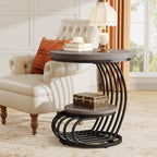 Tribesigns Round End Table: 2 Tiers Wood Side Table Set of 2 with Storage Shelf, Rustic Gray Bedside Nightstand, Accent Table for Living Room, Bedroom