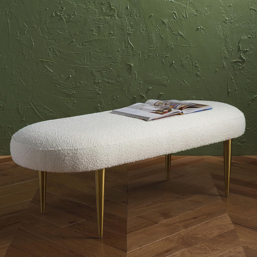 SAFAVIEH Couture Collection Corinna Glam Ivory Boucle/Gold Leg Oval Bench