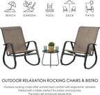 Kozyard 3-Piece Outdoor Rocking Chair Set, Patio Bistro Set with 2 Sling Rockers and Side Table,Powder-Coated Aluminum Frame, Breathable Textilene Fabric for Porch, Garden, Balcony, Beige