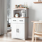 Microwave Stand with Storage, Kitchen Pantry Storage Cabinet with Drawer and Adjustable Shelf, Microwave Cabinet with Open Space for Kitchen, Dining Room, White