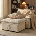 Furnimart Oversized Chair with Storage Ottoman, 44" Wide Cloud Chair and Ottoman Set with Chunky Cushion, Comfy Lounge Reading Chair for Living Room Bedroom Office – Beige