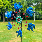 Blue Bird Metal Wind Spinner Garden Decor, 48 Inch Outdoor Yard Spinner Sculpture for Patio Lawn & Garden Decorations