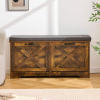 Brown Shoe Storage Bench with 2 Flip Drawers, Entryway Bench with Removable Seat Cushion, 2-Tier Shoe Cabinet for Entryway, Hallway, Bedroom