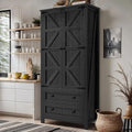 DWVO Farmhouse Kitchen Pantry Cabinet, 64.5" Tall Storage Cabinet with 2 Drawers and Adjustable Shelves, Versatile Storage for Living Room, Dining Room or Hallway, Oak Black