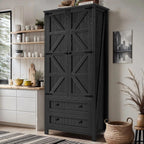 DWVO Farmhouse Kitchen Pantry Cabinet, 64.5" Tall Storage Cabinet with 2 Drawers and Adjustable Shelves, Versatile Storage for Living Room, Dining Room or Hallway, Oak Black