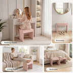 LUE BONA Modern Grid Tufted Vanity Bench Stool, 4.33'' Thick Chenille Upholstered Ottoman Footstool for Makeup Room, Bedroom & Living Room, 200lbs Capacity, Pink