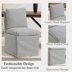 Slipcovered Dining Chairs Set of 2, Farmhouse Upholstered Dining Chair with Solid Wood Legs, Soft Padded Armless Side Chair for Dining/Living/Reading Room, Banquet, Blue Stripe