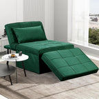 Green Sofa Bed, Convertible Chair 4 in 1 Multi-Function Modern Folding Ottoman Guest Bed with Adjustable Sleeper for Small Room Apartment