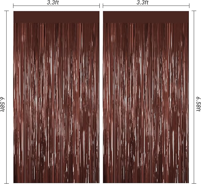 Coffee Brown Metallic Tinsel Backdrop Foil Fringe Curtains 2Packs Door Streamers Backdrop for Birthday Door Decorations, Party Supplies for Bachelorette, Graduation, Christmas Disco Groovy Decors