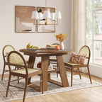 43.3in-59in Extendable Round Dining Table for 4-8, Modern Kitchen Oval Dining Table with Removable Leaves Space Saving, Wood Base with Storage Shelf for Kitchen Living Room, Walnut Style 2