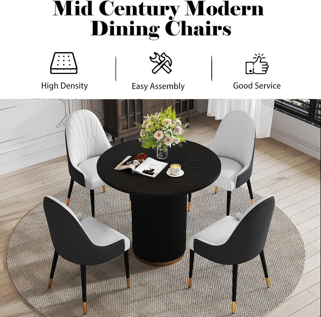 AF ARTISAN FURNITURE Black White Dining Chairs Set of 2 with High Backs Mid Century Modern Kitchen Dining Room Chairs PU Faux Leather Upholstered Large Padded Accent Chair with Legs