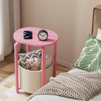 TUTOTAK Oval End Table with Woven Storage Basket, Pink Small Side Table for Living Room, Bedroom, TB01BP093