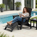 Adirondack Ottoman Footrest for Adirondack Chair, All-Weather HDPE Outdoor Foot Stool, Folding Patio Ottoman for Lawn, Garden, Deck, Backyard, Black