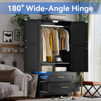 Wooden Armoire Wardrobe Closet, Bedroom Armoires with Door and Drawers, Freestanding Wardrobe Clothing Storage Cabinet with Shelves and Hanging Rod for Bedroom, Laundry Room, Cloak Room（Black）