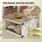 WLIVE Coffee Table, Farmhouse Coffee Table with Open Storage, 31.5" Wood Square Living Room Tables, Rustic Dining Cocktail Center Table for Living Room, Grey & White