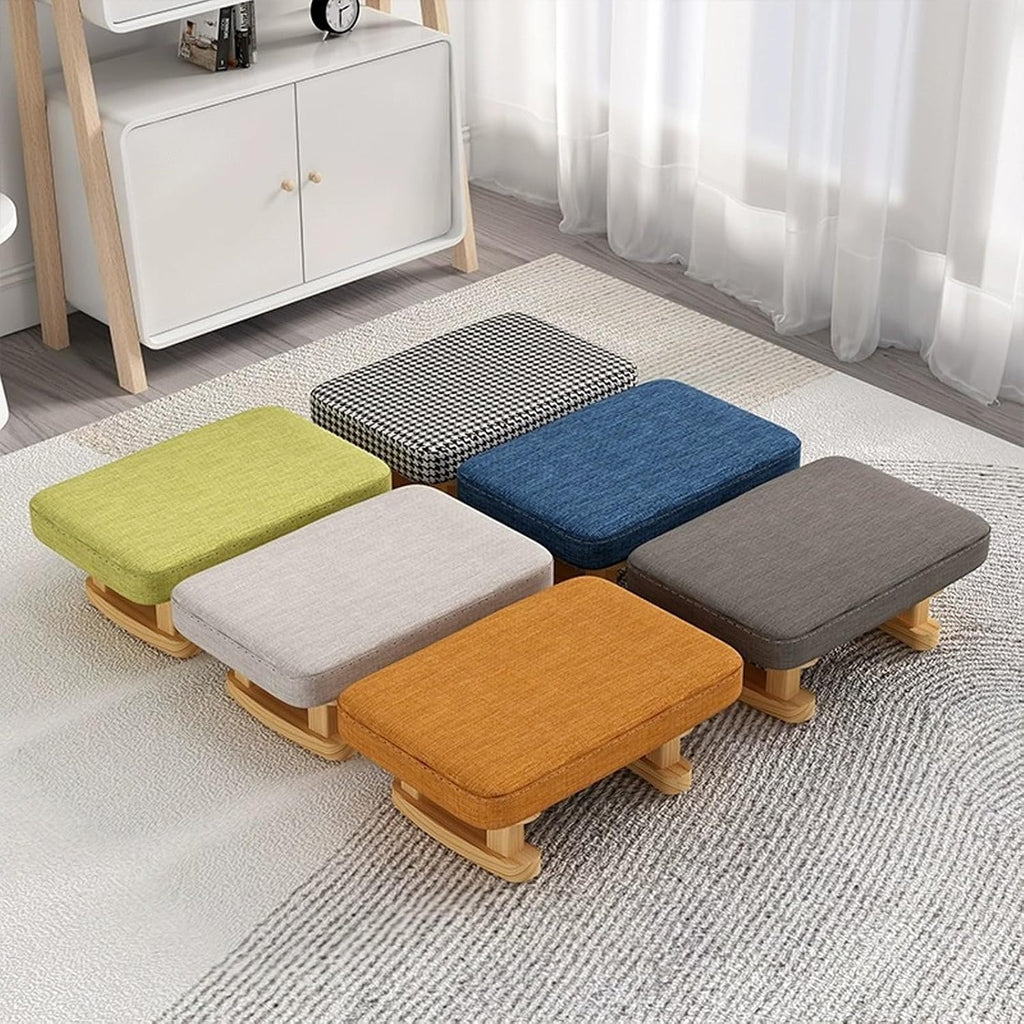 7-Inch High Stool, Small Linen Footstool, Solid Wood Frame, Entryway Shoe Bench, with Padded Footrest, Suitable for Living Room, Entryway, and Bedroom Natural Legs Orange
