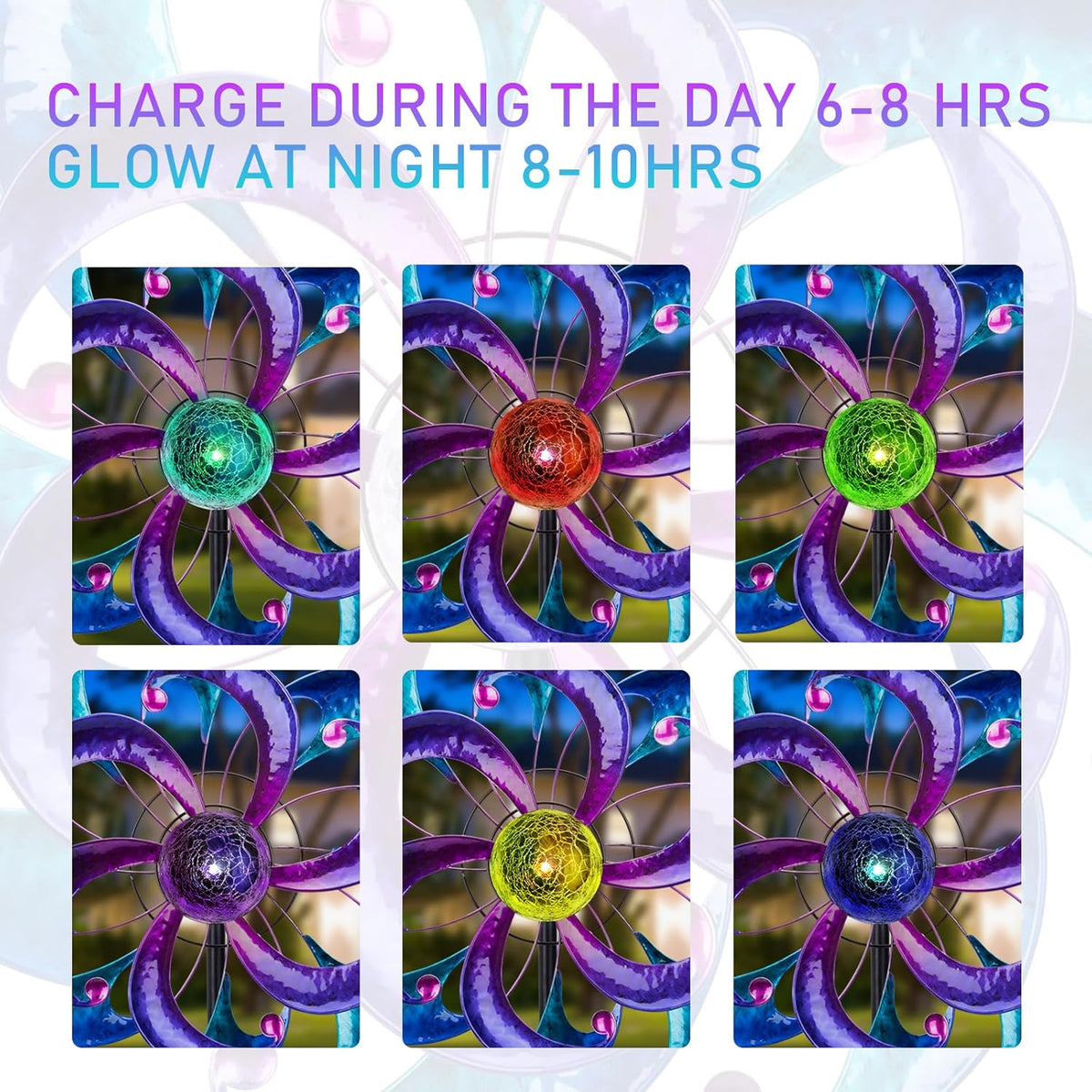 WONDER GARDEN Wind Spinners for Yard and Garden-Solar Wind Spinners - 61 Inch Blue Wind Sculptures & Spinners with LED Changing Light Glass Ball for Garden Patio Outdoor Decor
