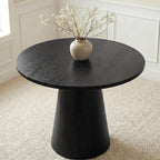 Comfy to go 35" Round Dining Table Wood for 2-3, Modern Farmhouse Kitchen Table with Concrete Pedestal Base, Small Circle Dining Table for Kitchen Living Room (Black)